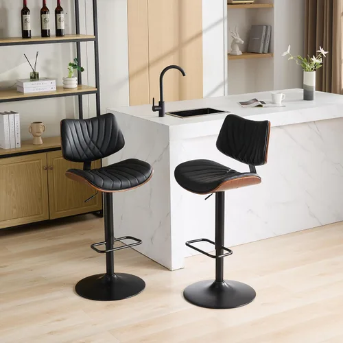Miniatura 8 de Juego de 2 taburetes de bar giratorios de 360°, taburetes de bar modernos de mediados de siglo, altura de mostrador ajustable, sillas de bar Negro