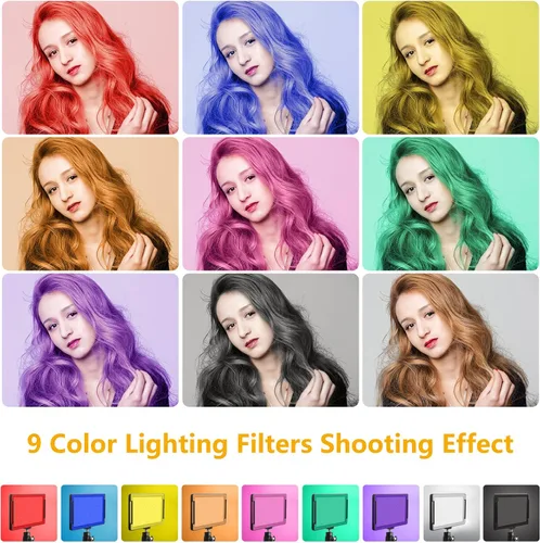 Miniatura 5 de 3 paquetes de 70 LED Luz de video con soporte de trípode ajustable/Filtros de color, Kit de iluminación de estudio USB Obeamiu 5600K