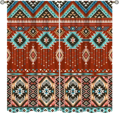 Miniatura 26 de YCness Cortinas aztecas, patrón étnico nativo nativo americano del suroeste, patrón étnico bohemio occidental geométrico para sala de estar