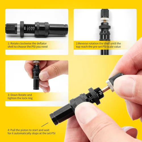 Miniatura 3 de Kit de válvula deflatora de neumáticos de parada automática ajustable (10-30 PSI), 4 piezas de herramienta de desinflador de neumáticos