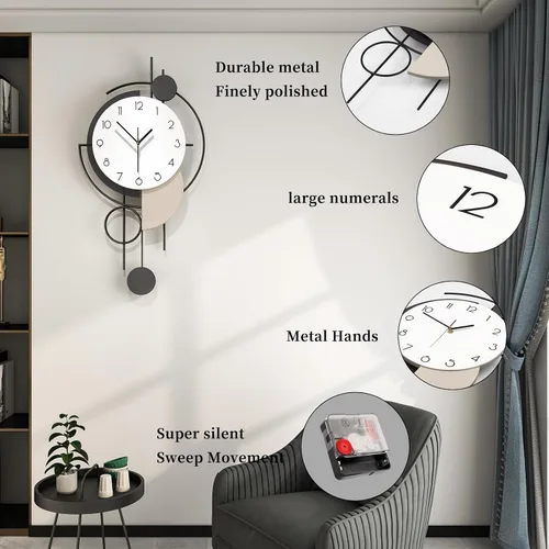 Miniatura 6 de Reloj de pared grande para decoración de sala de estar de 30 pulgadas, moderno reloj de pared decorativo de madera, funciona con pilas, sin tictac