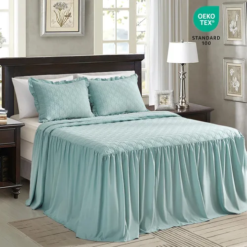 Miniatura 2 de CHIXIN Colcha con falda con volantes, caída de 30 pulgadas de largo, ropa de cama estilo Shabby Chic, ligera, juego de 3 piezas, tamaño King
