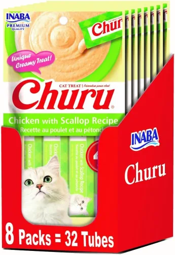Miniatura 14 de INABA Churu - Golosinas lamibles para gatos, puré natural de atún, receta (4 porciones por paquete, 8 paquetes) (32 tubos)