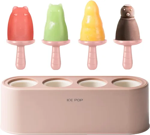 Juego de 4 moldes para paletas caseras de silicona, moldes para helados, de fácil liberación, reutilizables, moldes para hacer bricolaje (rosa,