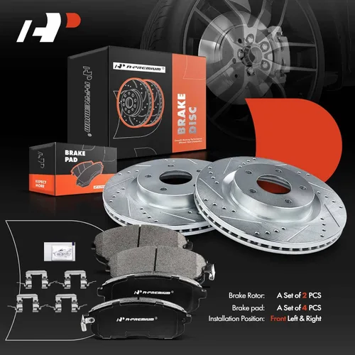 Miniatura 8 de A-Premium 11.65 pulgadas (295.91 mm) Kit de rotores de freno de disco taladados y ranurados delanteros + pastillas cerámicas compatibles con modelos