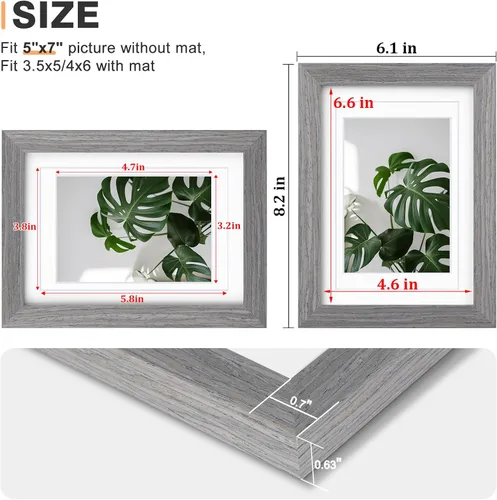 Miniatura 3 de Egofine Juego de 4 portarretratos de 5 x 7 pulgadas, hechos de madera maciza cubierta de plexiglás de 3.5 x 5 y 4 x 6 con paspartú o de 5 x 7 Gris