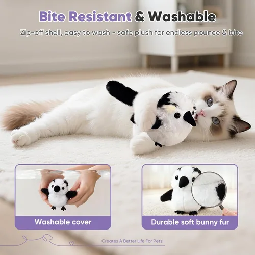 Miniatura 4 de Petbobi Juguetes para Gatos Pájaro Aleteante – Juguete Interactivo para Gatos con Alas Aleteadoras y Sonidos de Gorjeo, Juguete Recargable por USB