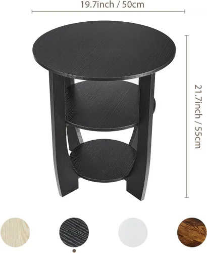 Miniatura 3 de Mesa auxiliar redonda, mesa auxiliar de 3 niveles con almacenamiento, mesa decorativa negra de 19.7 pulgadas, mesita de noche para dormitorio, sala