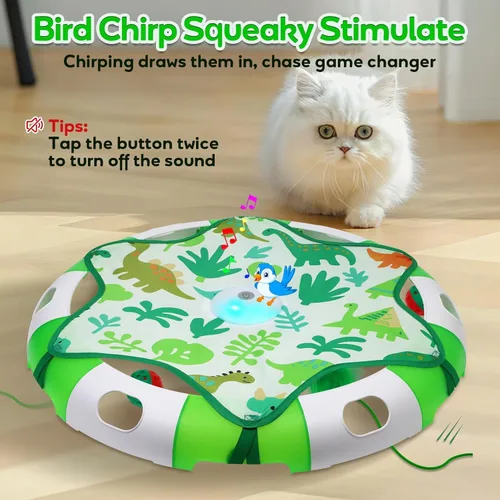 Miniatura 4 de Juguetes para gatos de interior, juguete automático interactivo para ocultar y buscar, con plumas ocultas en movimiento, chirriantes de pájaros