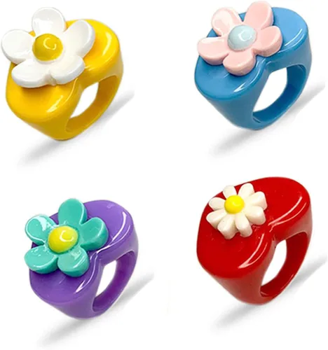 WCRAZYE 4 anillos gruesos de resina de corazón de amor anillos bohemios para la playa anillos apilables de acrílico transparente lindos coloridos