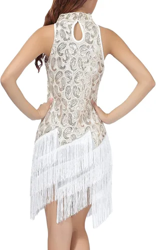 Miniatura 2 de Vestido de flecos para mujer, cuello alto, lentejuelas con purpurina, vestidos de baile latino, vestido de baile vintage de los años 20 para adultos
