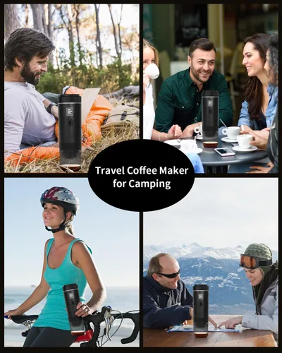 Miniatura 6 de Cafetera eléctrica portátil, cafetera de coche para viajes y campamento, cafetera a batería compatible con café molido y cápsulas NS, color negro