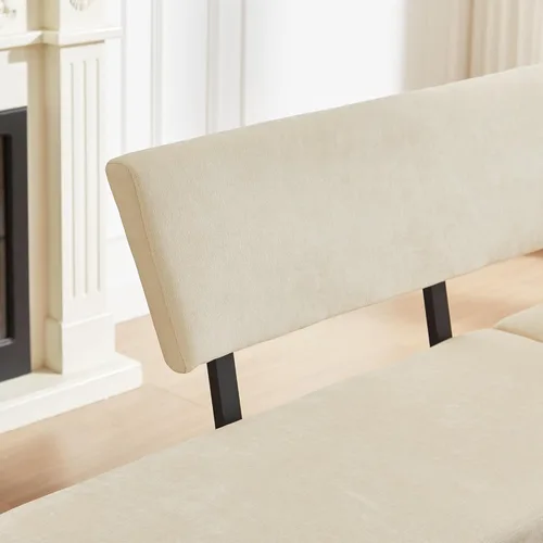 Miniatura 6 de HIPIHOM Moderno banco de comedor en forma de L, sofá esquinero tapizado de tela de 67 pulgadas con patas de metal para rincón de cocina, sala