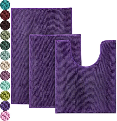 Miniatura 16 de Urvoix Juegos de Alfombras de Baño de 3 Piezas, Alfombra de Baño de Chenilla Antideslizante - Ultra Suave, Lavable, Tapete de Baño Súper Absorbente