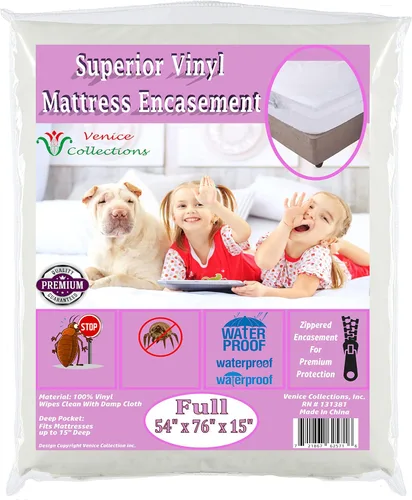 Protector de colchón de vinilo superior, de calibre 8 extrapesado, cubierta con cierre con cremallera 100% impermeable y a prueba de chinches,