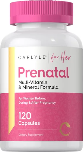 Carlyle - Vitaminas prenatales para mujeres | 120 cápsulas | Fórmula multivitamínica y mineral con ácido fólico | Suplemento sin organismos