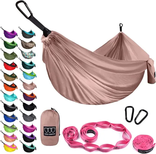 Miniatura 30 de Gold Armour Hamaca de camping – Hamaca doble XL, hamaca portátil, accesorios de camping, equipo para exteriores e interiores con correas de árbol