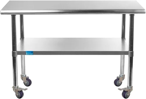 Miniatura 7 de Mesa de trabajo comercial de acero inoxidable con estante inferior y ruedas (24x72)