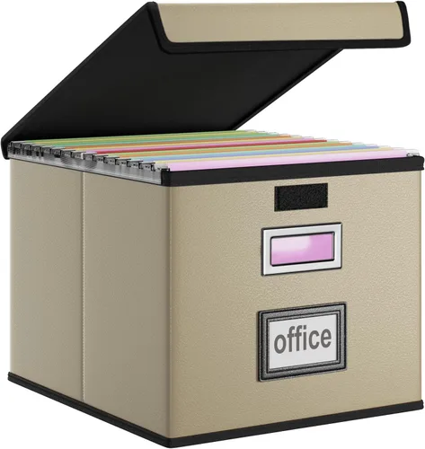 Miniatura 27 de Caja Organizadora de Archivos con Tapa, Caja Organizadora Plegable de Cuero Sintético para Carpetas Colgantes con Rieles de Plástico, Cajas (cuero)