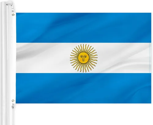 G128 Bandera argentina | 3 x 5 pies | Serie doble ToughWeave | Poliéster 210D bordado de doble cara | Bandera de país, diseño bordado, interior y