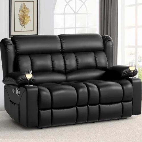 Miniatura 28 de FURNIMAT Sofá reclinable biplaza, sofá reclinable doble de 3 plazas con consola abatible, moderno sofá biplaza de cuero PU para sala de estar/casa