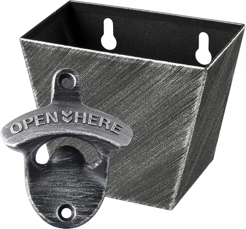 Miniatura 9 de Abridor de botellas de cerveza montado en la pared al aire libre con tapa Catcher cubo tornillo en pared bronce antiguo inoxidable