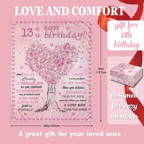 Miniatura 6 de Regalos para niñas de 13 años para manta de cumpleaños de 50 x 40 pulgadas, regalos de cumpleaños número 13 para niñas, regalos para niñas Rosa 13º