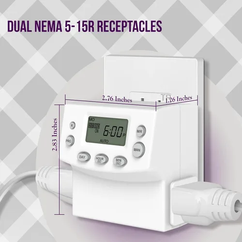 Miniatura 2 de ENERLITES Temporizador digital programable resistente para enchufes eléctricos, toma de temporizador para luces, lámparas, toma de tierra, 7 días