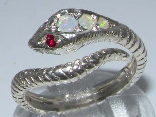 Miniatura 4 de Anillo de plata de ley 925 auténtico ópalo y rubí para mujer