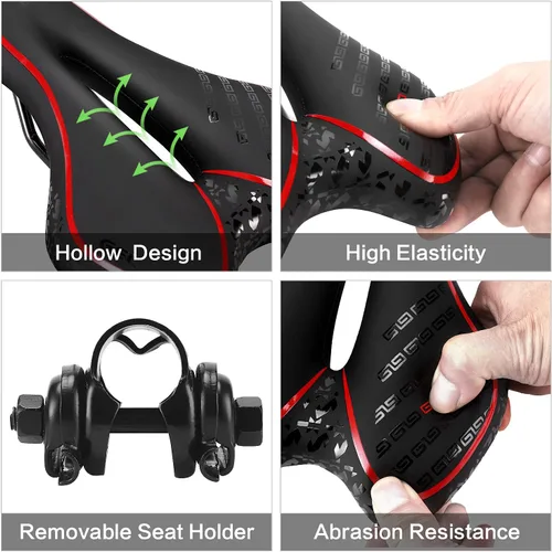 Miniatura 4 de OUXI Asiento de Bicicleta Cómodo Sillín de Bicicleta de Gel Cómodo de Repuesto Suave Acolchado con Absorción de Impactos Impermeable para MTB Rojo
