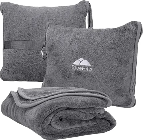 Miniatura 18 de BlueHills - Manta y almohada premium suave y alta para viajes en avión, esenciales para vuelos largos, manta larga para llevar en la bolsa con clip