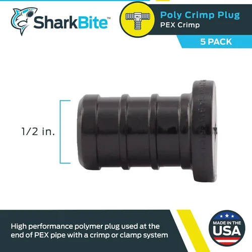 Miniatura 2 de SharkBite Enchufe de crimpado de polietileno de 1/2 pulgada, paquete de 5, tubo PEX, PE-RT, UP514A5