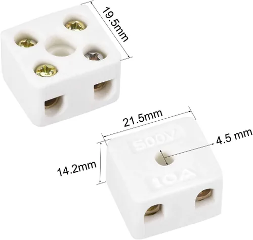 Miniatura 2 de uxcell Bloques de terminales de cerámica de 2 vías Conectores de cerámica de porcelana de alta temperatura 0.846x0.768x0.559 in para cable de cable