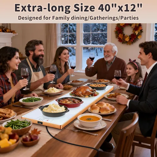 Miniatura 2 de Tapete de calentamiento para alimentos (extra largo de 40 x 12 pulgadas), bandejas de calentamiento para bufés, fiestas y uso diario, calentador