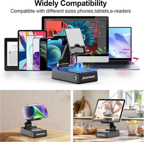 Miniatura 7 de JTEMAN Regalos para hombres y mujeres, soporte ajustable para teléfono celular con altavoz Bluetooth y función de carga, genial idea de regalo