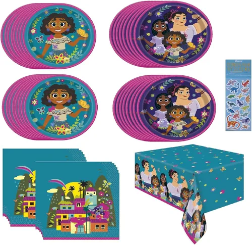 Disney Mirabel Encanto - Paquete de suministros para fiesta de cumpleaños, incluye platos de papel para pastel de postre y almuerzo, servilletas de