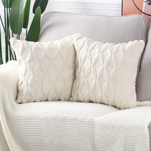Miniatura 2 de MADIZZ Juego de 2 fundas de almohada decorativas de terciopelo de lana corta de poliéster suave de 22 x 22 pulgadas, fundas de cojín cuadradas beige