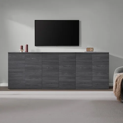 Miniatura 7 de SICOTAS Gabinete Buffet con Almacenamiento Aparador de Acento Credenza Moderna con Puertas y Estantes Consola de Medios Acanalada Mesa de Bar