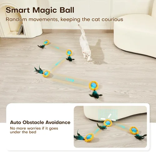 Miniatura 4 de Potaroma - Juguetes interactivos para gatos, pelota de movimiento rápido en alfombra de juego, pelota automática con movimiento activada por