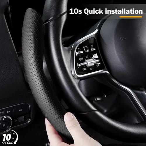 Miniatura 4 de Funda de cuero de napa para volante de automóvil para hombres y mujeres, microfibra ultrafina, antideslizante, transpirable, universal para volante