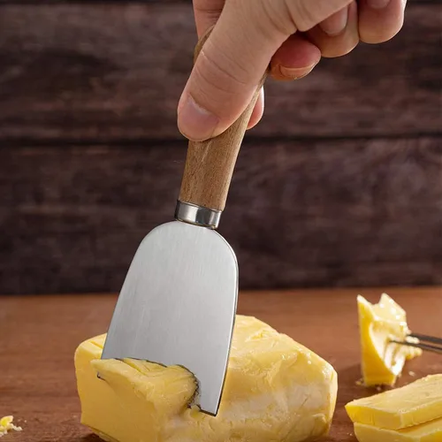 Miniatura 3 de Juego de cuchillos de queso con mango de madera, mini pinzas para servir, cucharas, tenedores, palillos de dientes, banderas para fiesta de Navidad