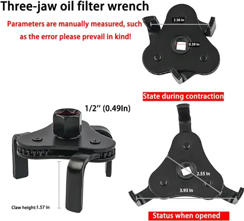 Miniatura 2 de AUCELI Llave universal para filtro de aceite, herramienta de extracción de filtro de aceite ajustable de 3 mandíbulas, rango de 2 pulgadas a 4-1/4
