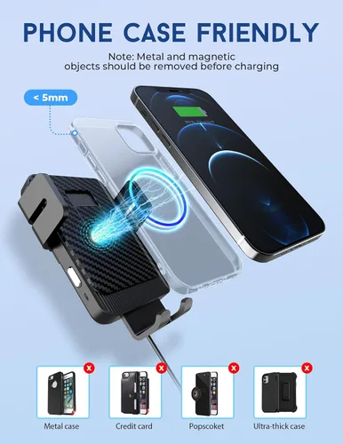 Miniatura 5 de MOKPR - Cargador inalámbrico para automóvil, carga rápida de 15 W, cargador de automóvil con sujeción automática, soporte para parabrisas