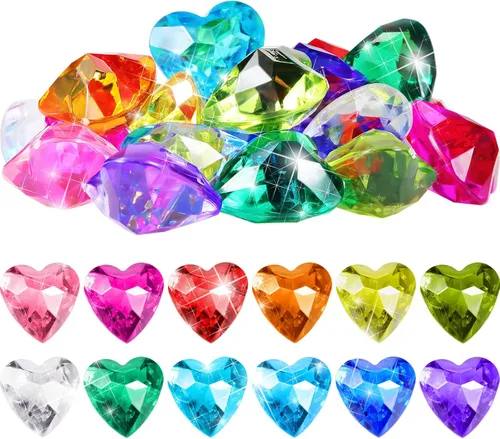 Hicarer 30 piezas de juguetes de piscina de gemas de buceo de diamantes grandes coloridos pirata tesoro gemas de acrílico corazón piedras preciosas