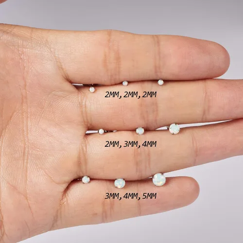 Miniatura 5 de Juego de 3 aretes para mujer, de acero inoxidable, pequeños ópalo sintético, paquete de 3 (SE-29)