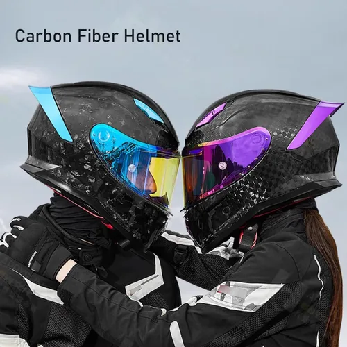 Miniatura 2 de Casco de motocicleta Aldult de cara completa de fibra de carbono, casco de motocicleta de calle aprobado por DOT, para hombres y mujeres, casco de 13