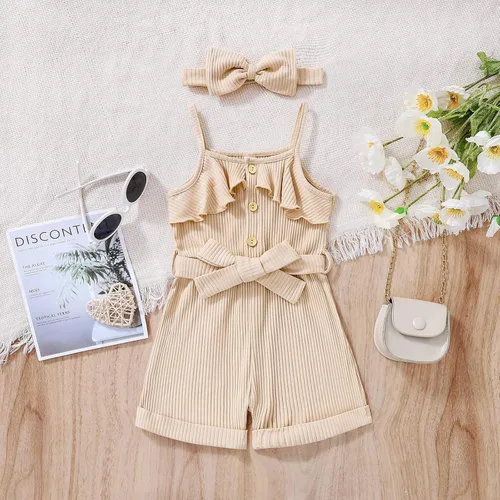 Miniatura 3 de CETEPY Ropa de bebé niña pequeña trajes de verano sin mangas overol halter de una pieza diadema