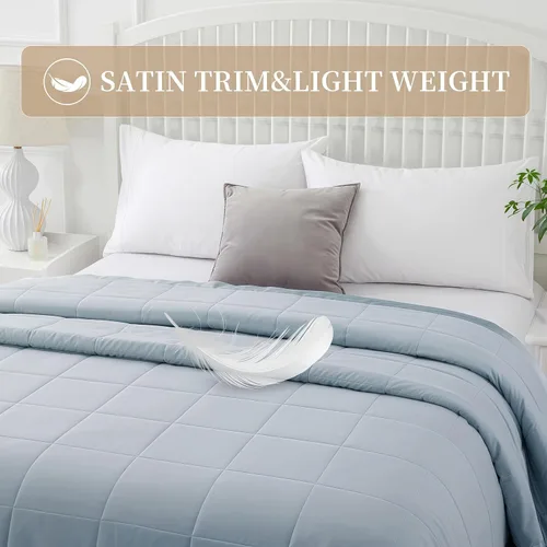 Miniatura 3 de COMFLIVE Manta de Alternativa de Plumón con Ribete de Satén, Manta Tamaño Twin para Cama, Comodidad Ligera para Todas las Estaciones - Comodidad Azul