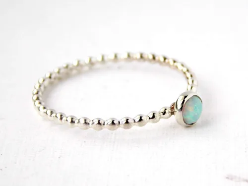Miniatura 3 de Anillo de cabina con cuentas de ópalo de 0.157 in: anillo de piedra natal apilable, anillo de plata esterlina, anillo de ópalo, anillo simple