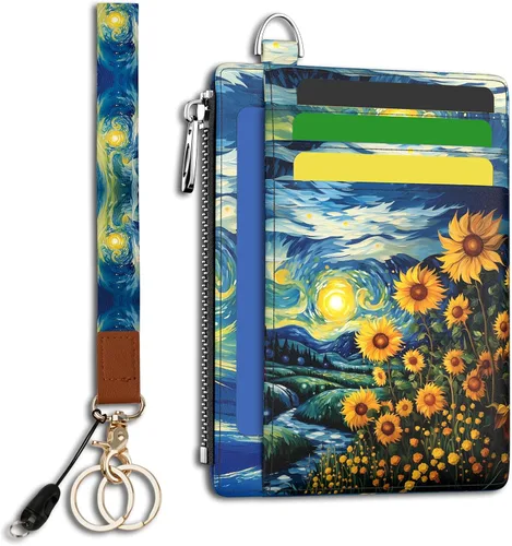 Miniatura 11 de Hancynir Cartera delgada para mujer con soporte para tarjetas de crédito RFID, pequeña mini funda para tarjetas con bolsillo frontal de PU, cartera
